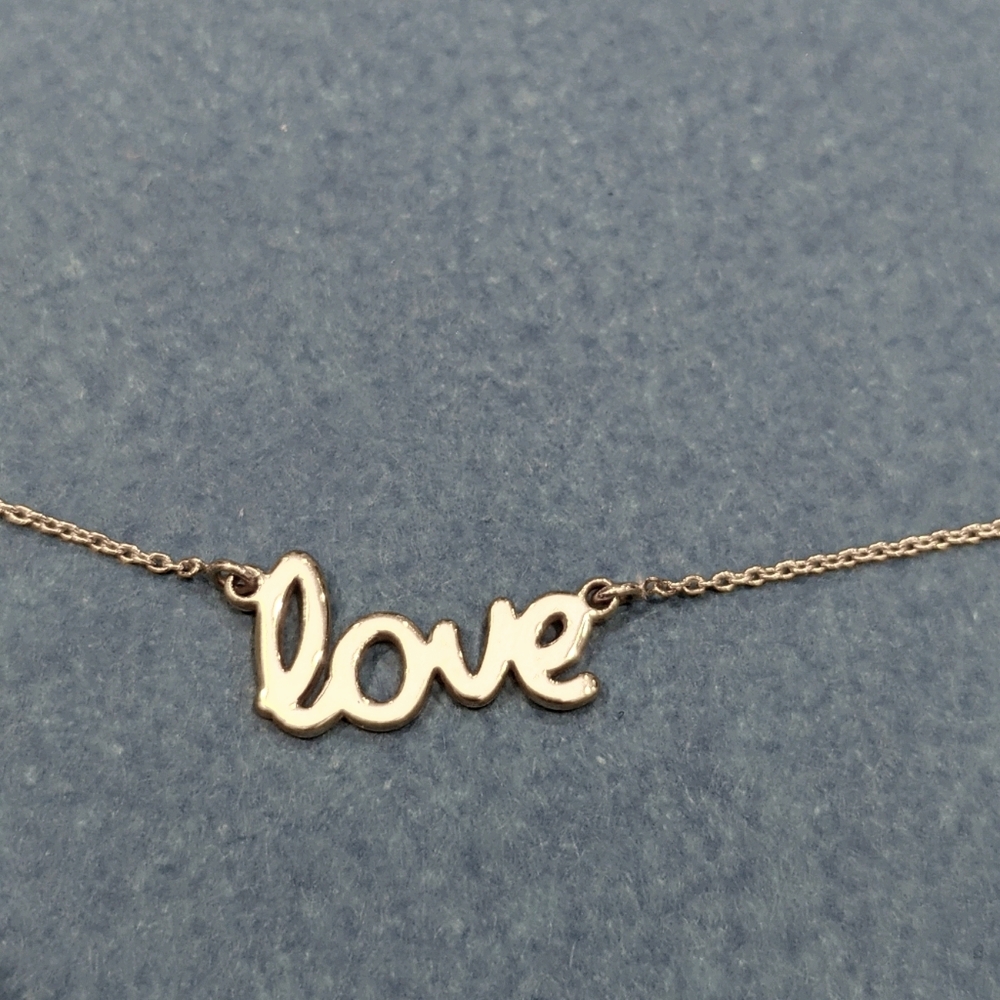 Love Script Necklace in solid 14k gold